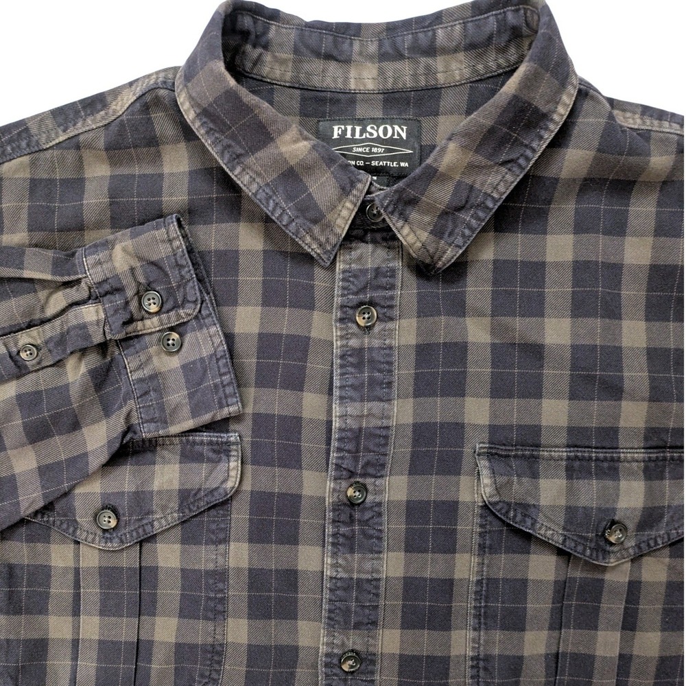 Filson Alaskan Guide Shirt Mens XXL Gray Black Plaid Field Button Down Heritage